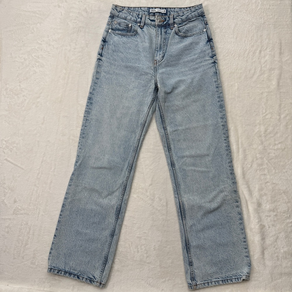 Zara Jeans Women 6 Light Blue Straight Leg High Rise Denim 90s Style